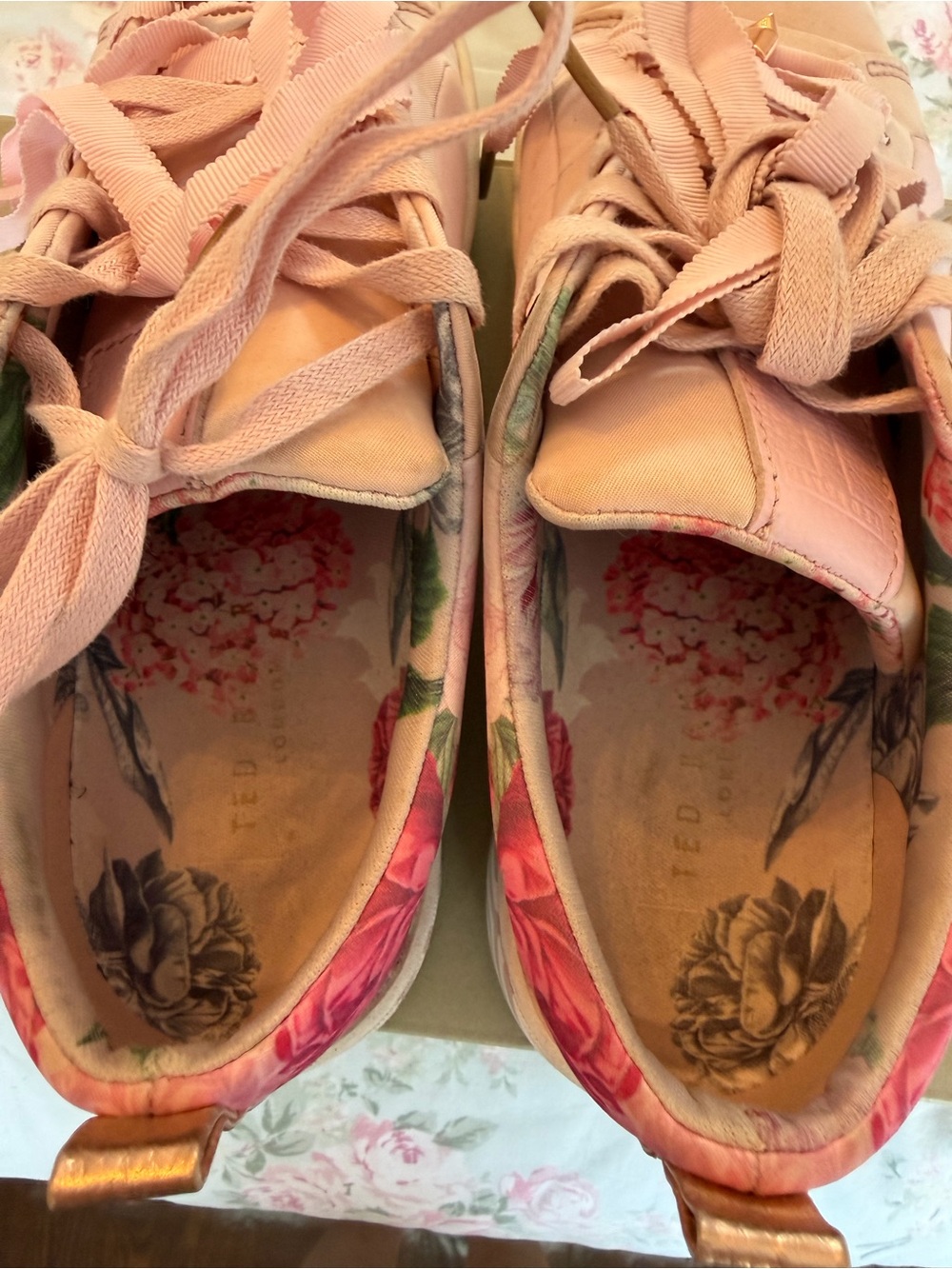 Ted Baker Pink Floral Ribbon Lace Sneakers - Picture 4 of 8